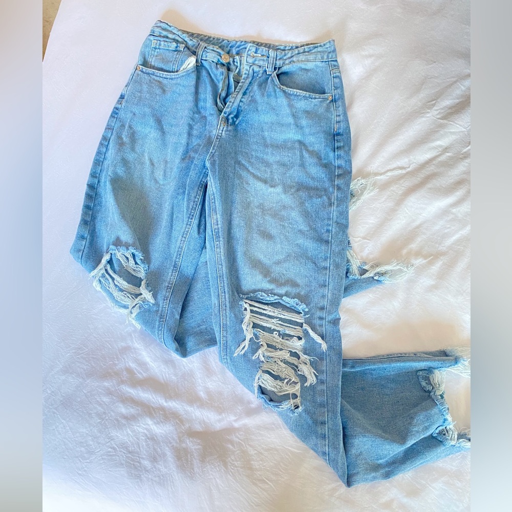 Shein Distressed high Waisted Mom Fit Straight Leg jeans
